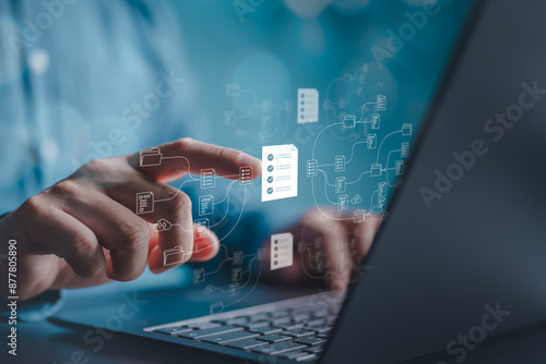 Foto Document Management System, DMS, online folder, and file with cloud server icons