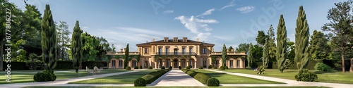 Elegant estate with symmetrical design and perfectly manicured grounds © azlani art