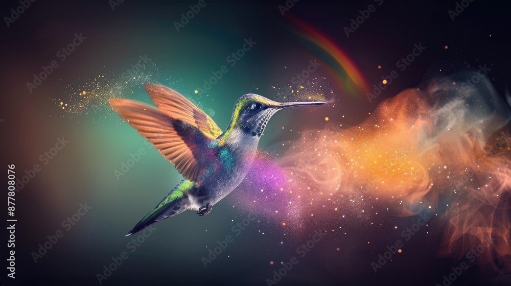 Fototapeta premium Harmonious data flow concept with Digital humming bird flying
