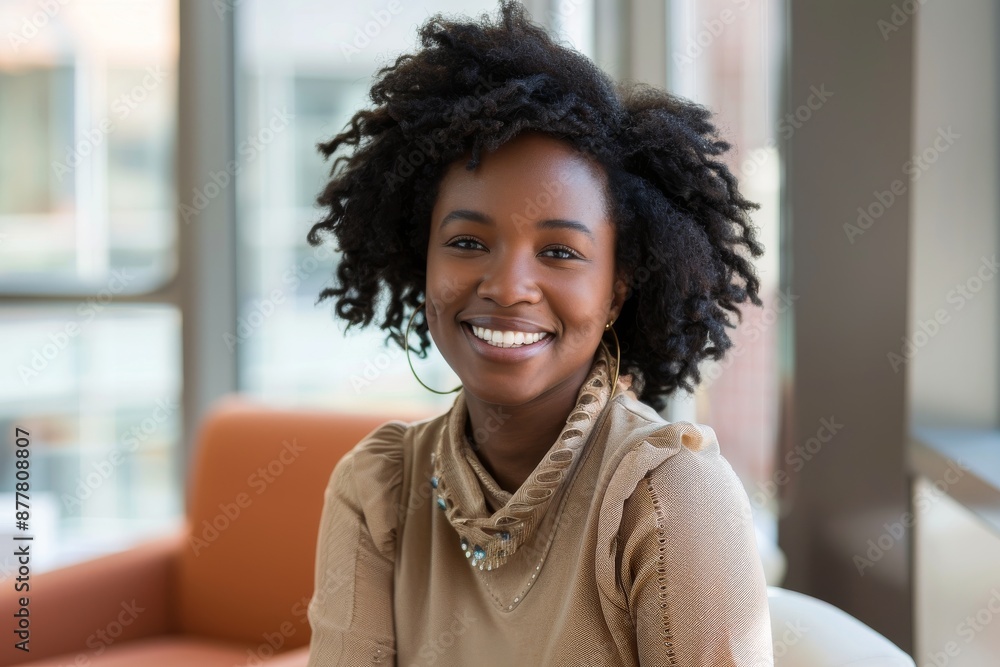 Fototapeta premium happy african american casual businesswoman in office
