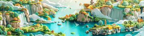 Abstract and spectacular landscape relief: A 3D mural created by artificial intelligence, showcasing the grandeur of natural beauty, an artistic work. photo