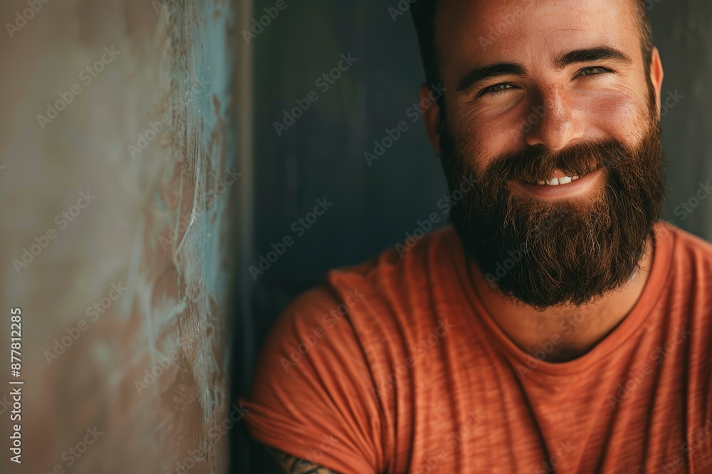 Obraz premium Smiling bearded young male model dressed casually