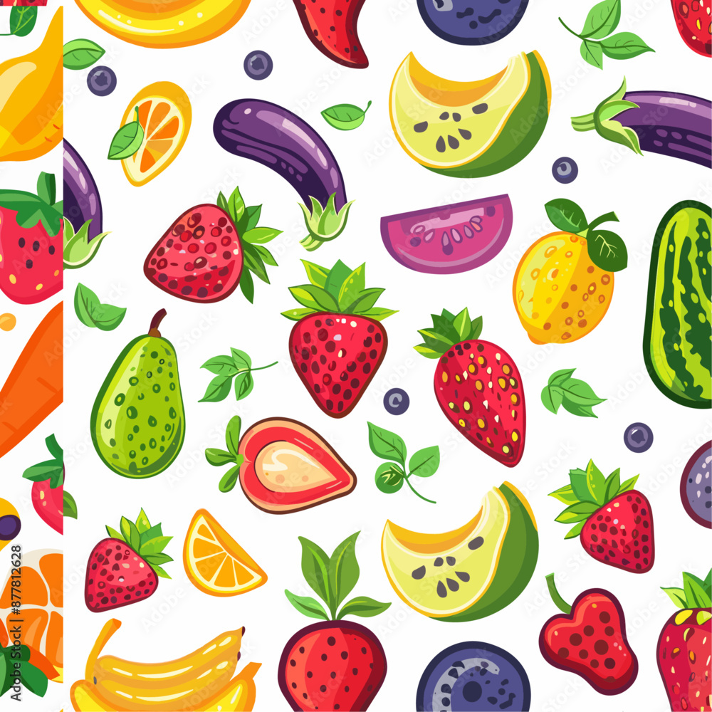 Seamless pattern of fresh fruits and vegetables on white background. Seamless pattern of fresh fruits and vegetables on white background.
