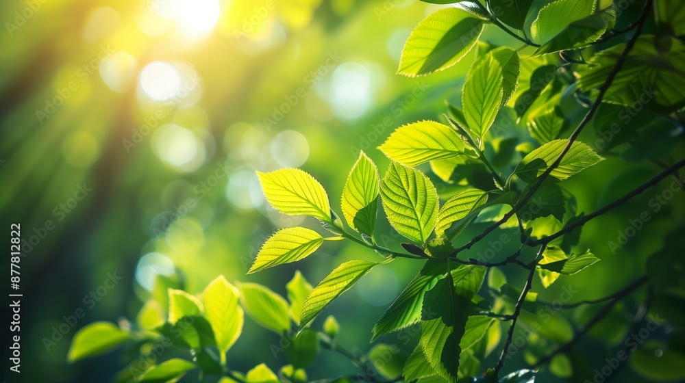 Sunlit Green Leaves in a Lush Forest: Close-Up of Fresh Foliage Bathed in Warm Sunlight Capturing the Essence of Spring and Natural Beauty Sunlit Green Leaves in a Lush Forest: Close-Up of Fresh Foliage Bathed in Warm Sunlight Capturing the Essence of Spring and Natural Beauty