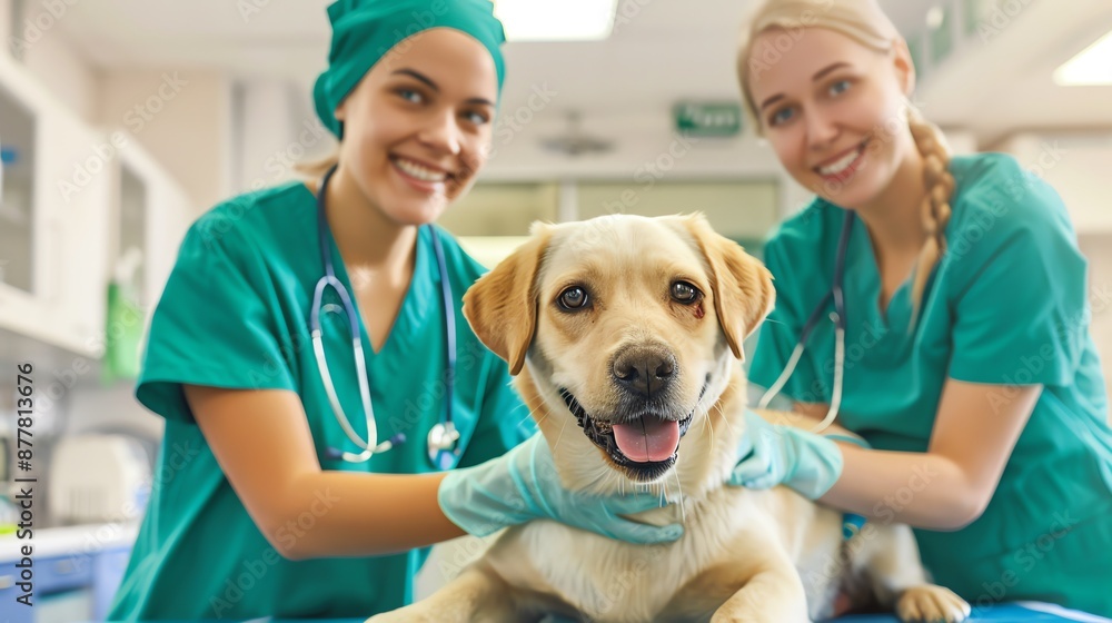 An urgent care team attending to a pet with trauma, administering immediate treatment in an emergency veterinary unit An urgent care team attending to a pet with trauma, administering immediate treatment in an emergency veterinary unit