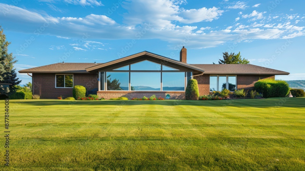 ranch-style house with a large bay window overlooking a meticulously groomed front lawn ranch-style house with a large bay window overlooking a meticulously groomed front lawn