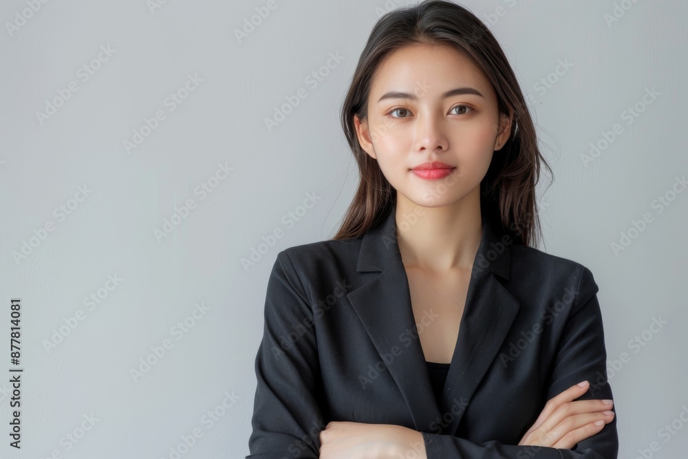 beautiful asian businesswoman with arms crossed on a white background beautiful asian businesswoman with arms crossed on a white background
