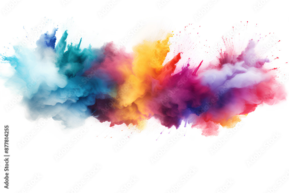 Rainbow chalk pieces and flying dust, burst effect isolated white background Rainbow chalk pieces and flying dust, burst effect isolated white background