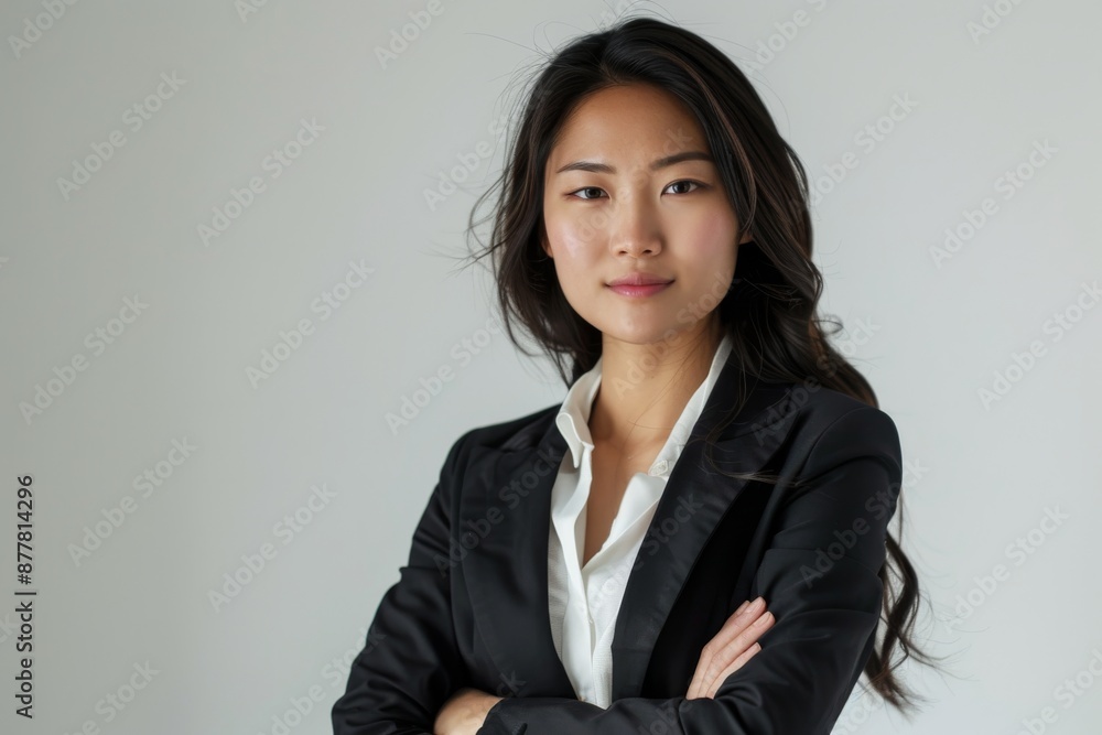 beautiful asian businesswoman with arms crossed on a white background beautiful asian businesswoman with arms crossed on a white background