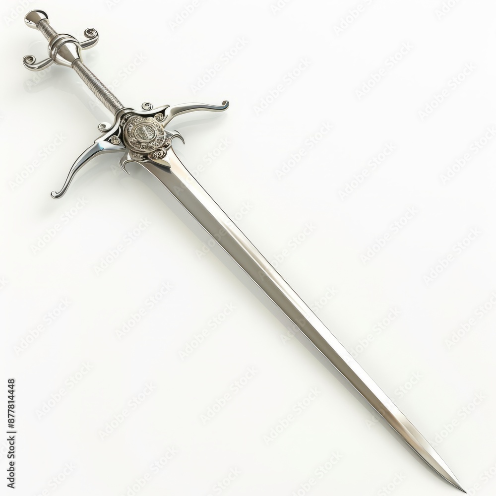 3D Render, Low Poly style of a ceremonial rapier with slender blade, on isolated white background, Generative AI 3D Render, Low Poly style of a ceremonial rapier with slender blade, on isolated white background, Generative AI