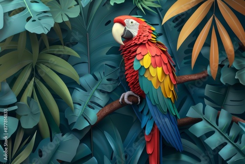 Abstract Exquisite 3D Relief Parrot: A vivid mural illustration that brings the elegance of birds to your space, crafted by artificial intelligence art photo