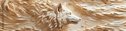 Abstract stunningly beautiful wolf 3D relief mural, ethereal canine majesty embrace AI generated wall art for nature lovers photo