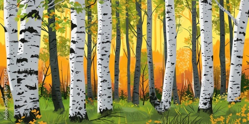 Whimsical Birch Forest Abstract: An enchanting illustration of birch trees set in a magical woodland photo