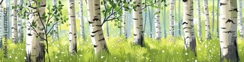 Whimsical Birch Forest Abstract: An enchanting illustration of birch trees set in a magical woodland photo