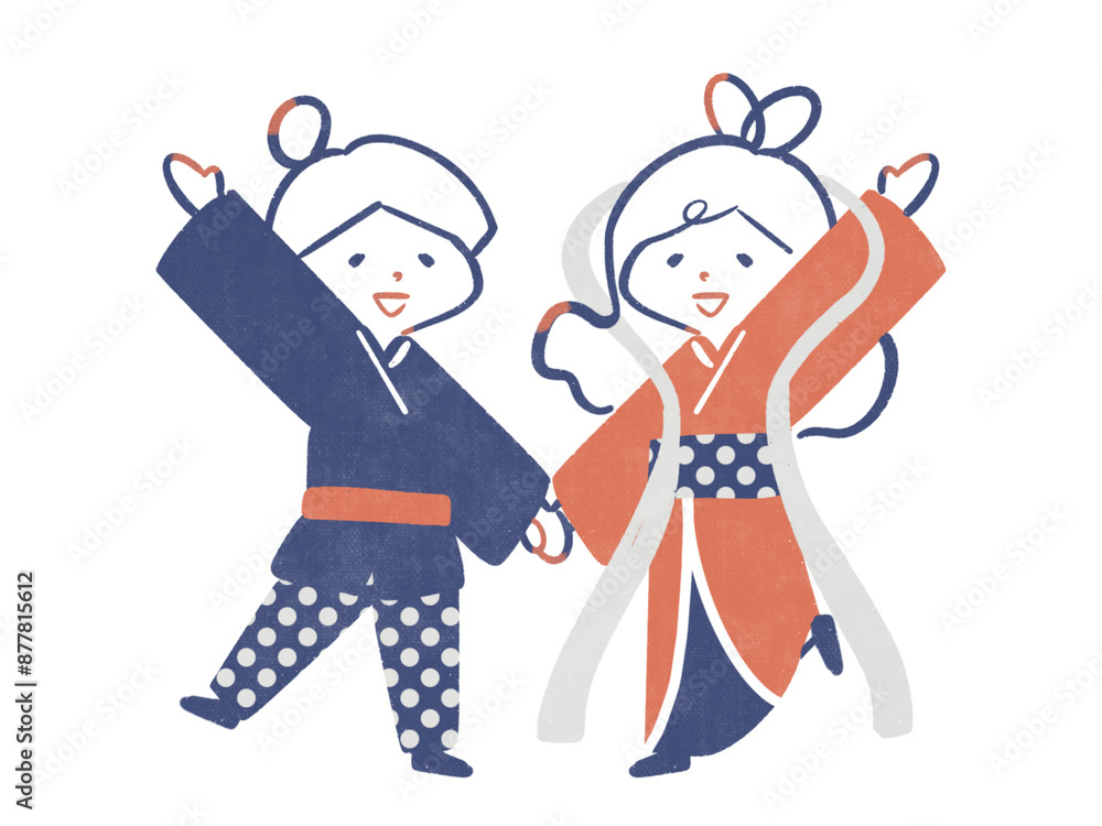 Naklejka premium 手を繋ぐ天女と天子