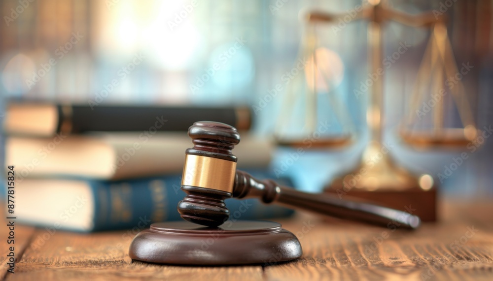 Close-up of a judge's gavel on a wooden table with books and a scale of justice in the background, symbolizing law, justice, and legal proceedings. Close-up of a judge's gavel on a wooden table with books and a scale of justice in the background, symbolizing law, justice, and legal proceedings.