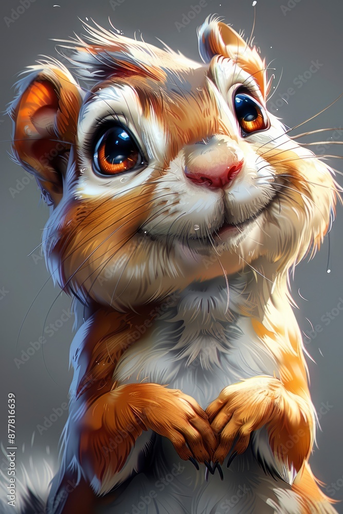Obraz premium Cute smiling chipmunk, digital, playful cartoonish, caricature-like, vector art illustration, colorful cartoon, character, vibrant primary