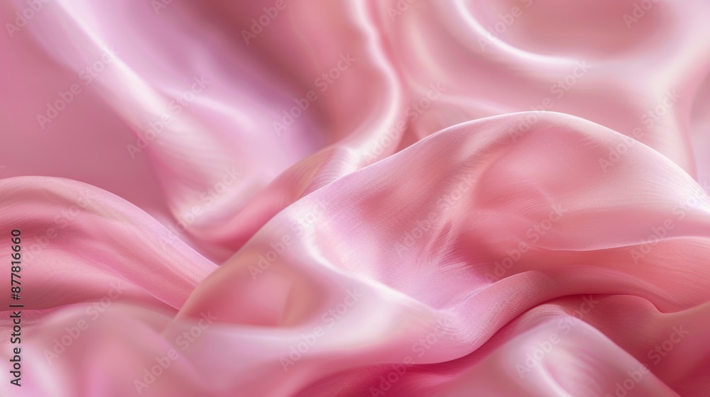 Obraz premium A close-up of soft pink satin fabric with gentle waves, highlighting its smooth and delicate texture.