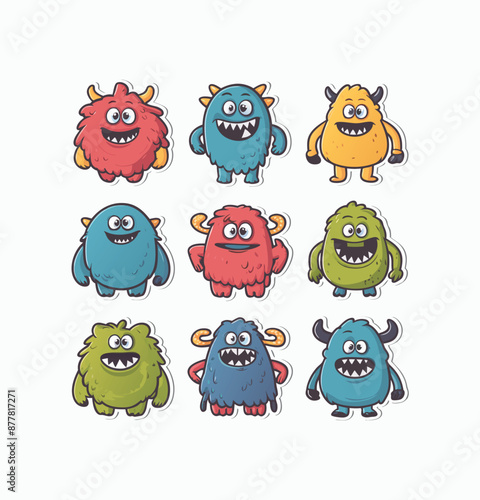 Funny Monsters printable stickers clipart vector illustration set