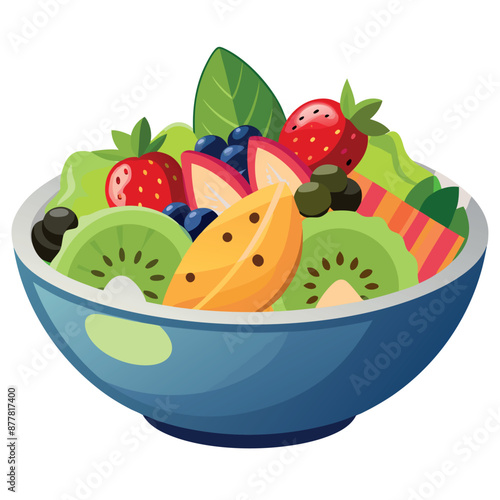 A fruit salad bowl. against a white backdrop