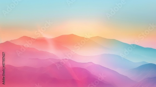 A surreal sunset over a pastel-colored mountain range, creating a dreamy and ethereal landscape perfect for serene and calming themes.