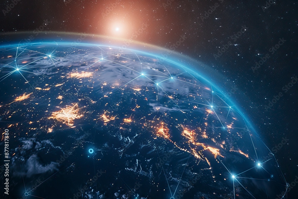 Communication technology for internet business. Global world network and telecommunication on earth cryptocurrency and blockchain and IoT. Elements of this image furnished - generative ai Communication technology for internet business. Global world network and telecommunication on earth cryptocurrency and blockchain and IoT. Elements of this image furnished - generative ai