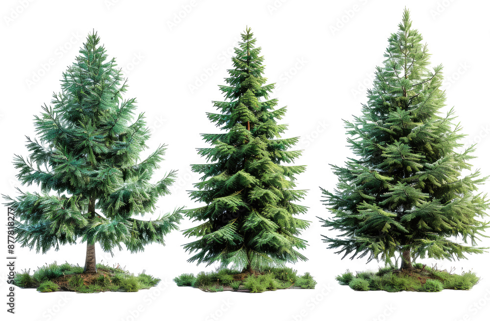 Fototapeta premium Set of pine tree isolated on a transparent background for web banner, wallpaper