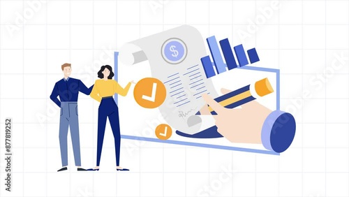 business team with contract document illustration isolated on white background animated video