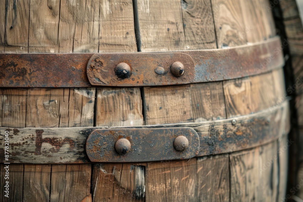 Fototapeta premium A weathered wooden barrel worn smooth by years of use in a forgotten winery, Generative AI