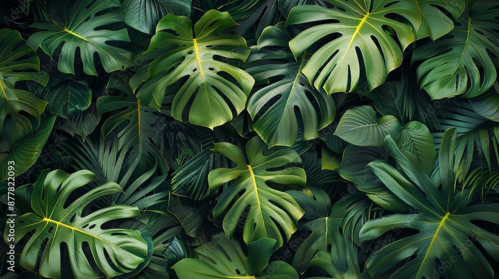 Magazine-style photo of a detailed tropical foliage pattern, des Magazine-style photo of a detailed tropical foliage pattern, des
