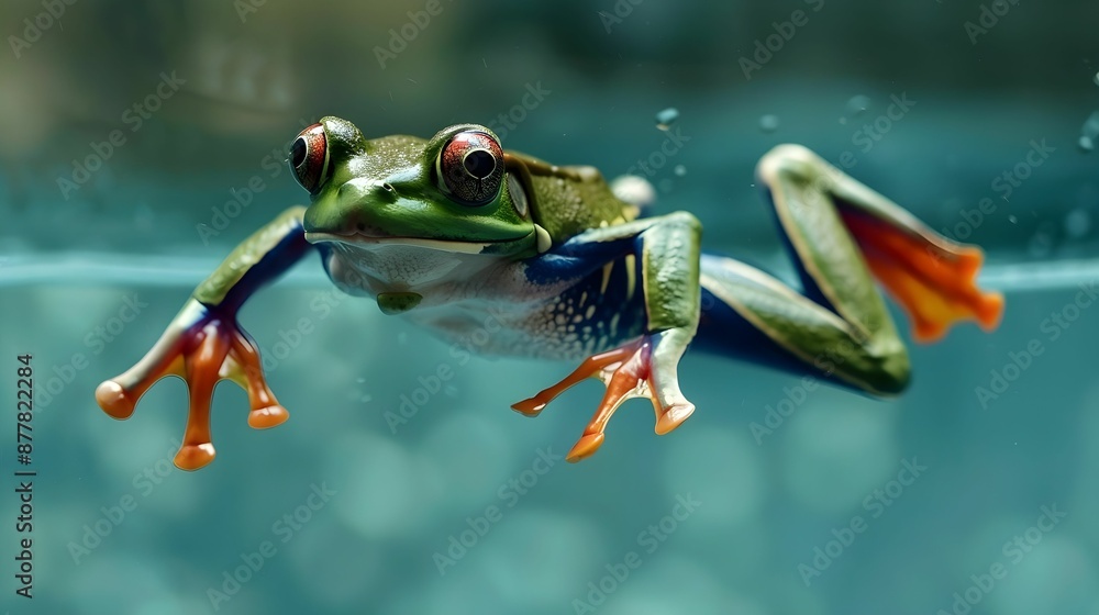 Naklejka premium Xenopus Frog in a swimmer’s outfit, competing in a race.
