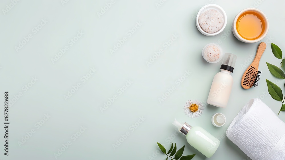 Tranquil hair care scene with calming elements, Care Hair Stress-free, focusing on hair health and relaxation Tranquil hair care scene with calming elements, Care Hair Stress-free, focusing on hair health and relaxation