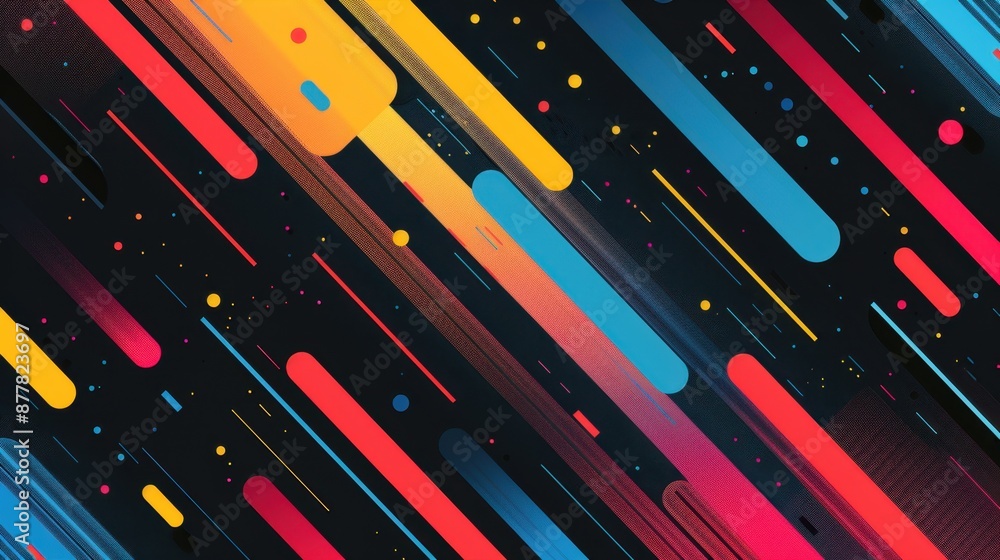 Colorful diagonal shapes in pink, blue, red, yellow, and green on a dark backdrop, forming a dynamic and vibrant design.
Colorful diagonal shapes in pink, blue, red, yellow, and green on a dark backdrop, forming a dynamic and vibrant design.