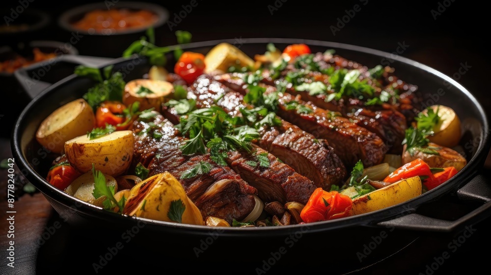 delicious pot roast meat with black and blur background delicious pot roast meat with black and blur background