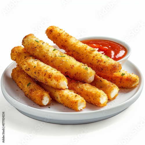 plate of mozzarella sticks with marinara sauce on the side photo