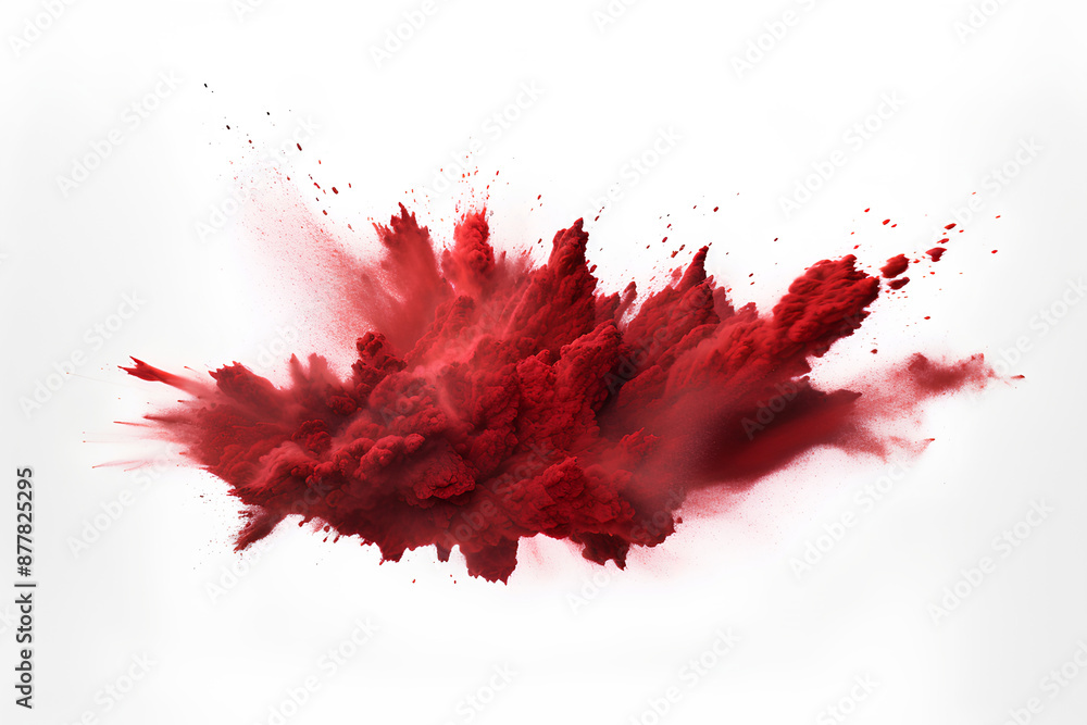 Red chalk pieces and flying dust, exploded effect isolated white background Red chalk pieces and flying dust, exploded effect isolated white background