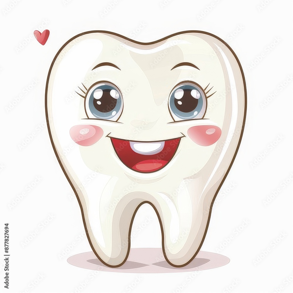A Cartoon Tooth Character Smiling With Big Eyes and a Red Heart A Cartoon Tooth Character Smiling With Big Eyes and a Red Heart