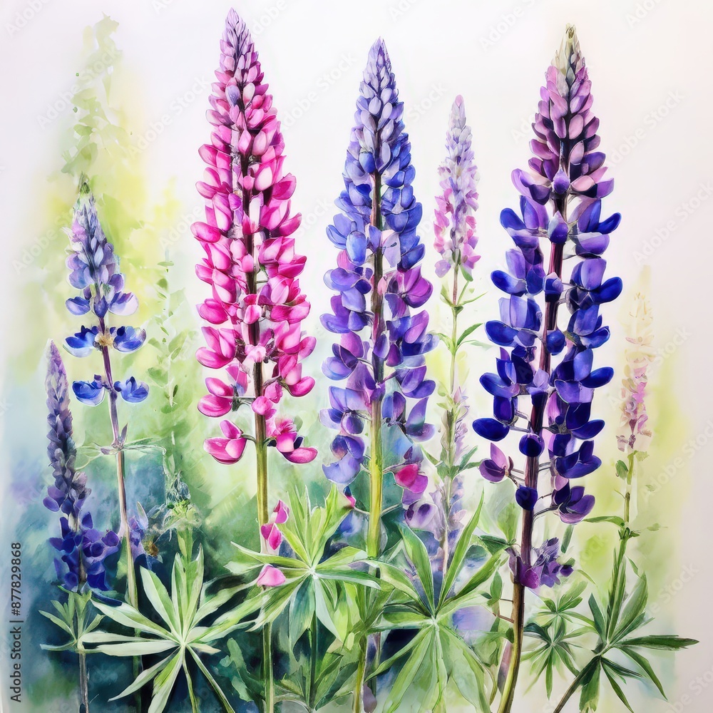 Naklejka premium an ai generated image, Lupin flowers
