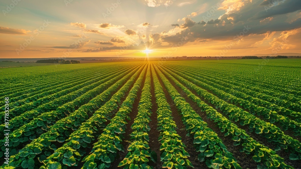 Sunset Over a Field of Green Crops Sunset Over a Field of Green Crops