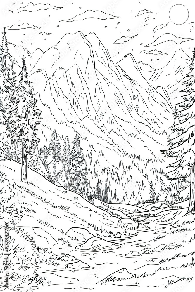 Naklejka premium landscape with trees and mountains