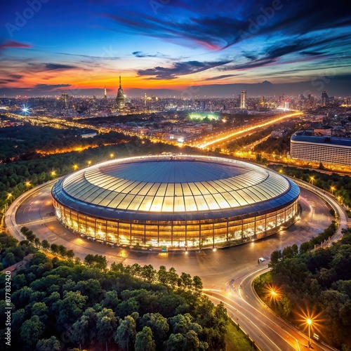 Aerial view of the Luzhniki Stadium at night Luzhniki Stadium is a football stadium in Moscow Russia , Luzhniki, Moscow, Aerial, football, Stadium, stadium, Stadium, Russia photo