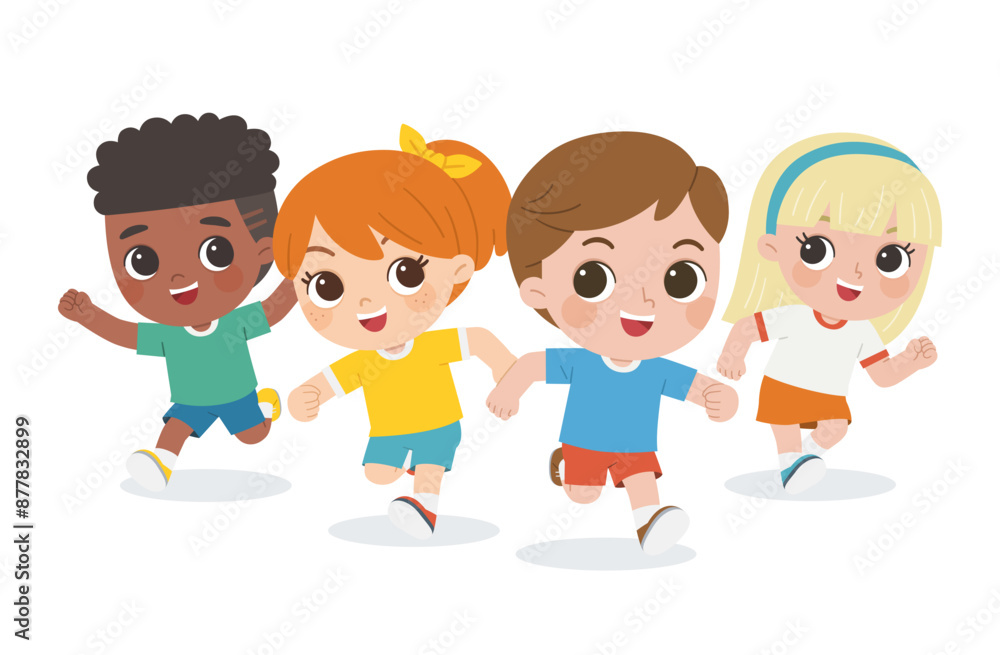 Group of running joyful children. Happy kids running. Children's activities. Group of running joyful children. Happy kids running. Children's activities.