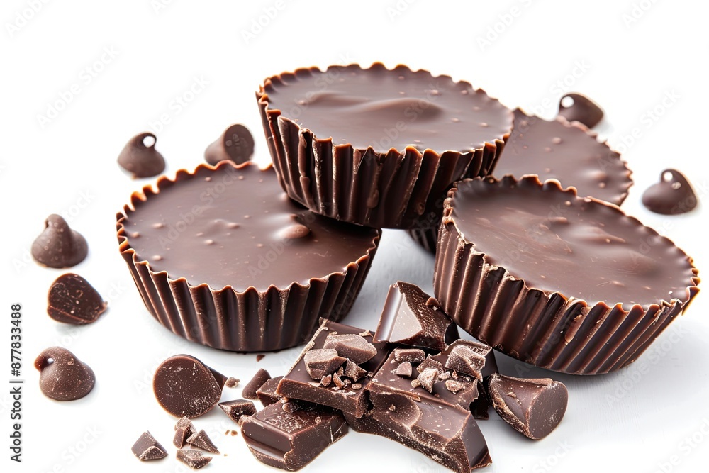Scrumptious chocolate candy cups with rich dark chocolate chips and shavings Scrumptious chocolate candy cups with rich dark chocolate chips and shavings