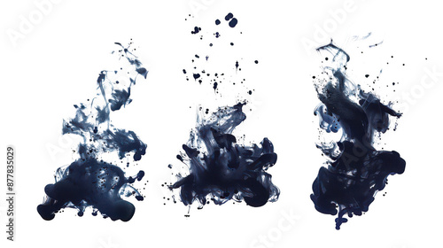 Abstract concept of black ink melting and dispersing in water isolated on transparent background cutout png