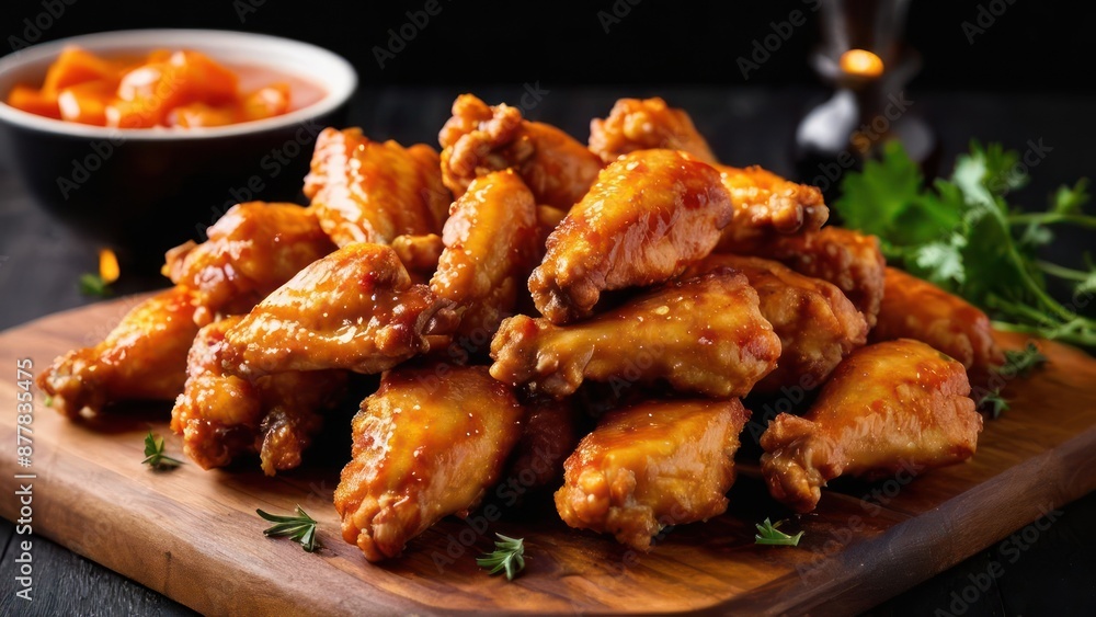 Artisan Chicken Wings Glazed with Smoky Barbecue Sauce and Garnished with Fresh Herbs Artisan Chicken Wings Glazed with Smoky Barbecue Sauce and Garnished with Fresh Herbs