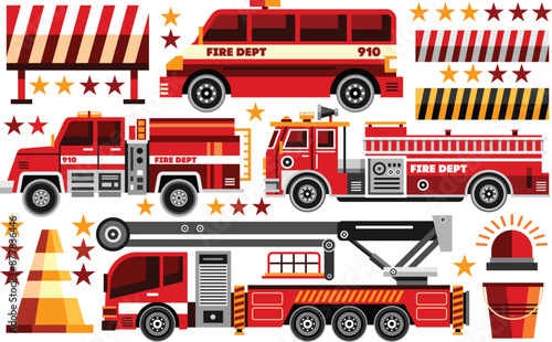 Fire Trucks Elements Vector Illustration