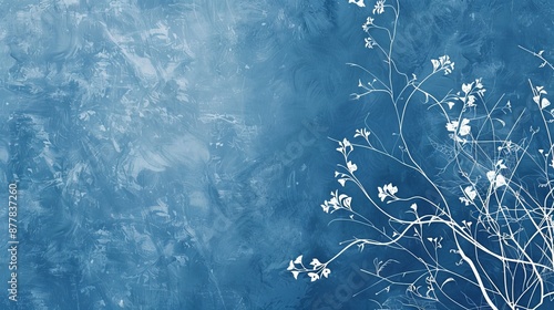 A blue background with a delicate, white floral pattern, giving a touch of elegance and beauty