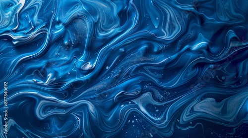 A blue background with swirling, abstract patterns that resemble ocean currents and waves