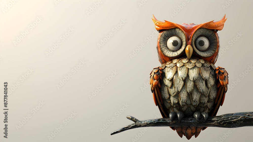 Naklejka premium Cute Halloween Owl Perched on a Branch with Minimal Style