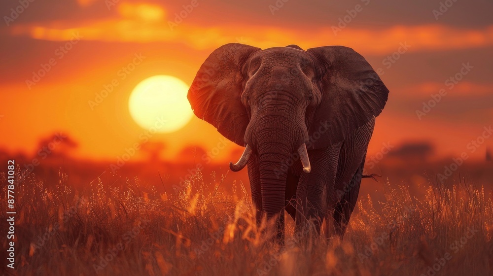 Obraz premium Elephant Silhouetted Against a Sunset